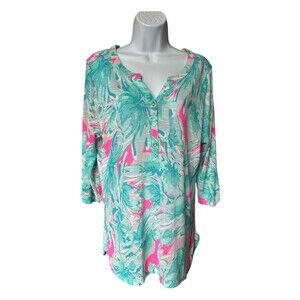 Casey Key Plus Size XL Linen Blend Nautical Coastal Tunic Top Cover Up Resort
